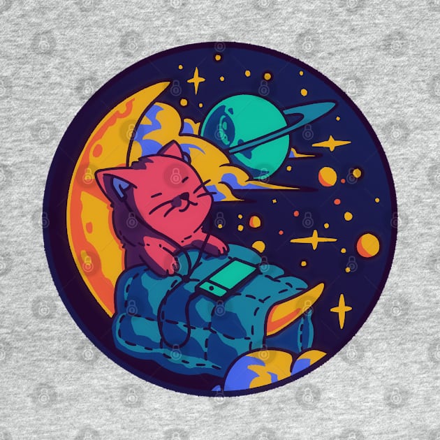 Sleeping kitten on moon, cute cat sleeping on moon neon by The Japanese Fox